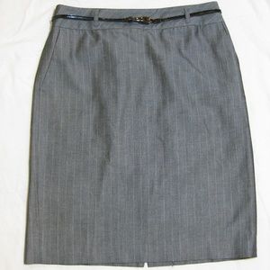 Ann Taylor LOFT Gray Belted Pinstripe Pencil Skirt